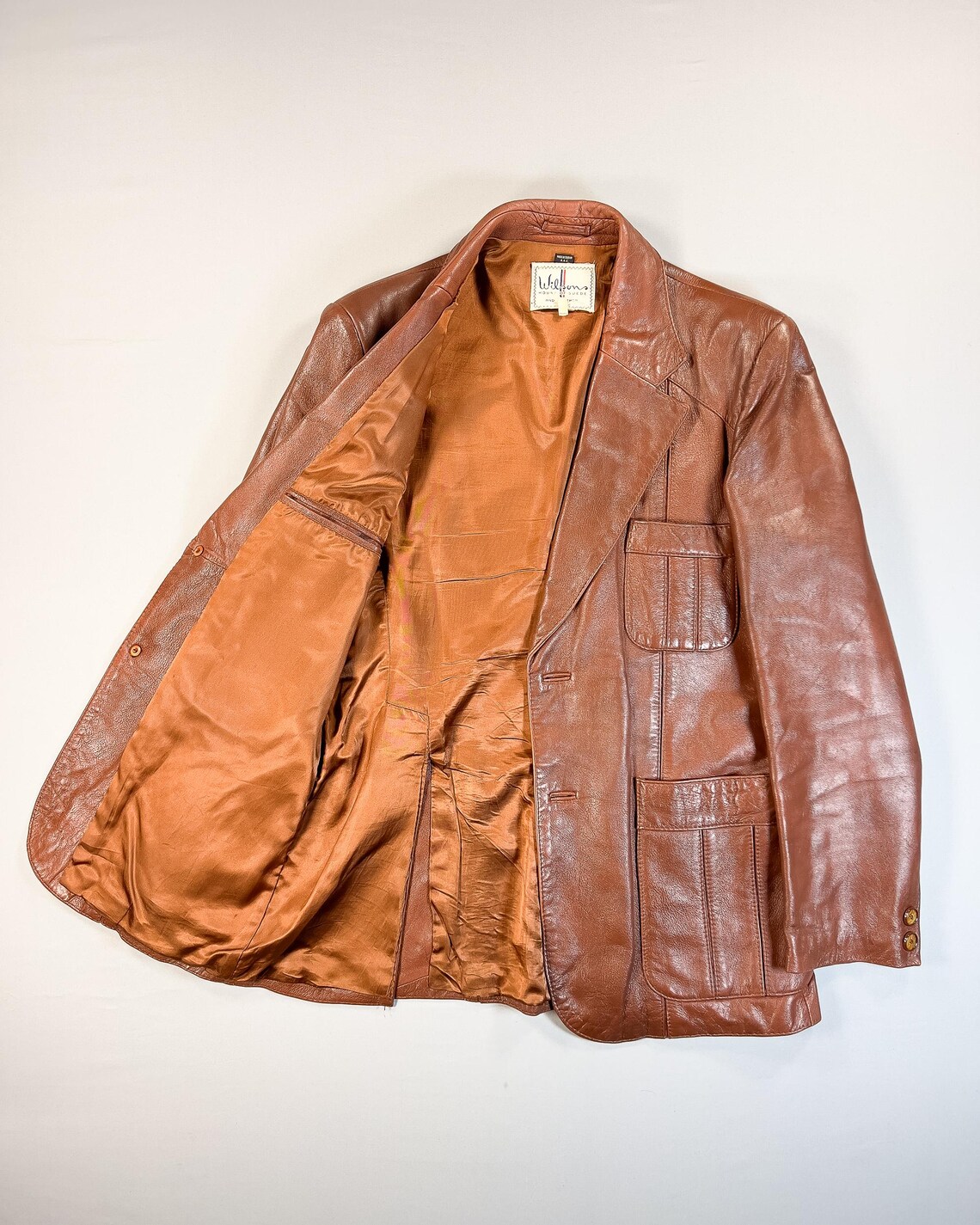 80s Wilsons Genuine Leather Brown Blazer Jacket Size 40 Vintage, photo 3 sur 5