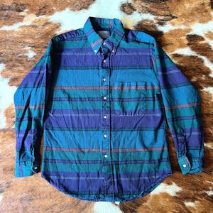 Vintage 90s Pendleton Wool Flannel Shirt: Teal Purple Blue Pattern