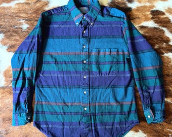 Vintage 90s Pendleton Wool Flannel Shirt: Teal Purple Blue Pattern