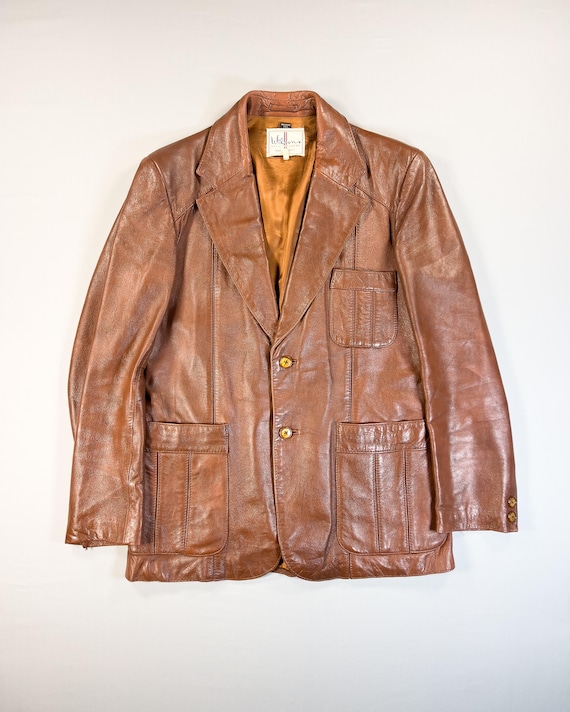 80s Wilsons Genuine Leather Brown Blazer Jacket Size 40 Vintage