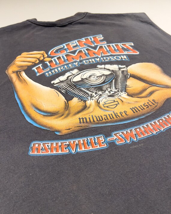 Harley Davidson Sleeveless Muscle Tee XXL Asheville North Carolina Biker Graphic Vintage