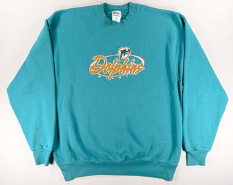 90s Miami Dolphins Embroidered Teal Crewneck Sweatshirt XXL Made in USA Vintage