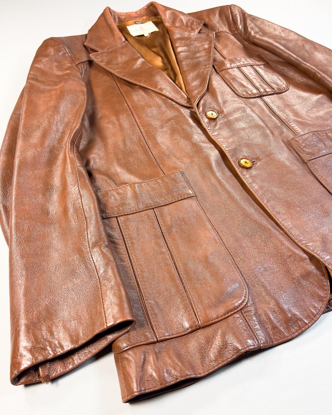 80s Wilsons Genuine Leather Brown Blazer Jacket Size 40 Vintage, photo 4 sur 5