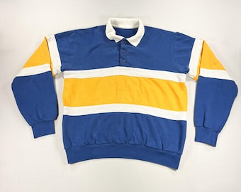 00s Rugby Sweatshirt Collared Pullover- Color Block Stripe Crew - Vintage