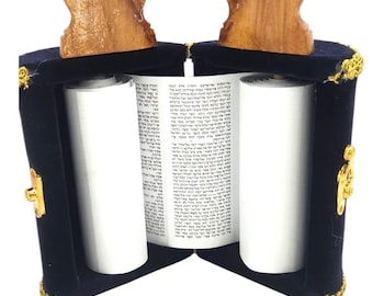 Medium Torah Scroll | Full Hebrew Torah | Wooden & Velvet Case | Judaica Gift from Israel