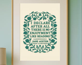 Jane Austen Pride and Prejudice Quote Print, Floral Embroidery Style (Digital Download)