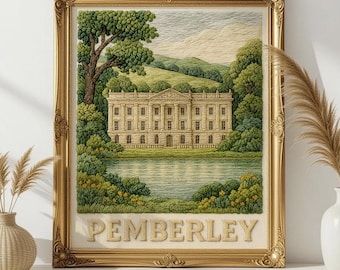 Pride and Prejudice Pemberley Print, Jane Austen Textile Wall Art, Regency Era Countryside Decor, Mr Darcy Elizabeth Bennet Literary Poster