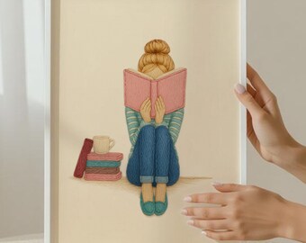 Woman Reading Print | Cozy Library Wall Art (Digital Download)