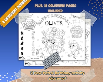2 Personalized Paw Patrol Birthday Activity Placemat (Digital Download)
