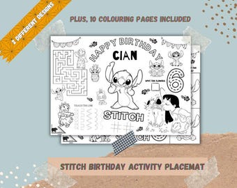 2 napperons d'activités d'anniversaire personnalisés Lilo & Stitch (téléchargement numérique)