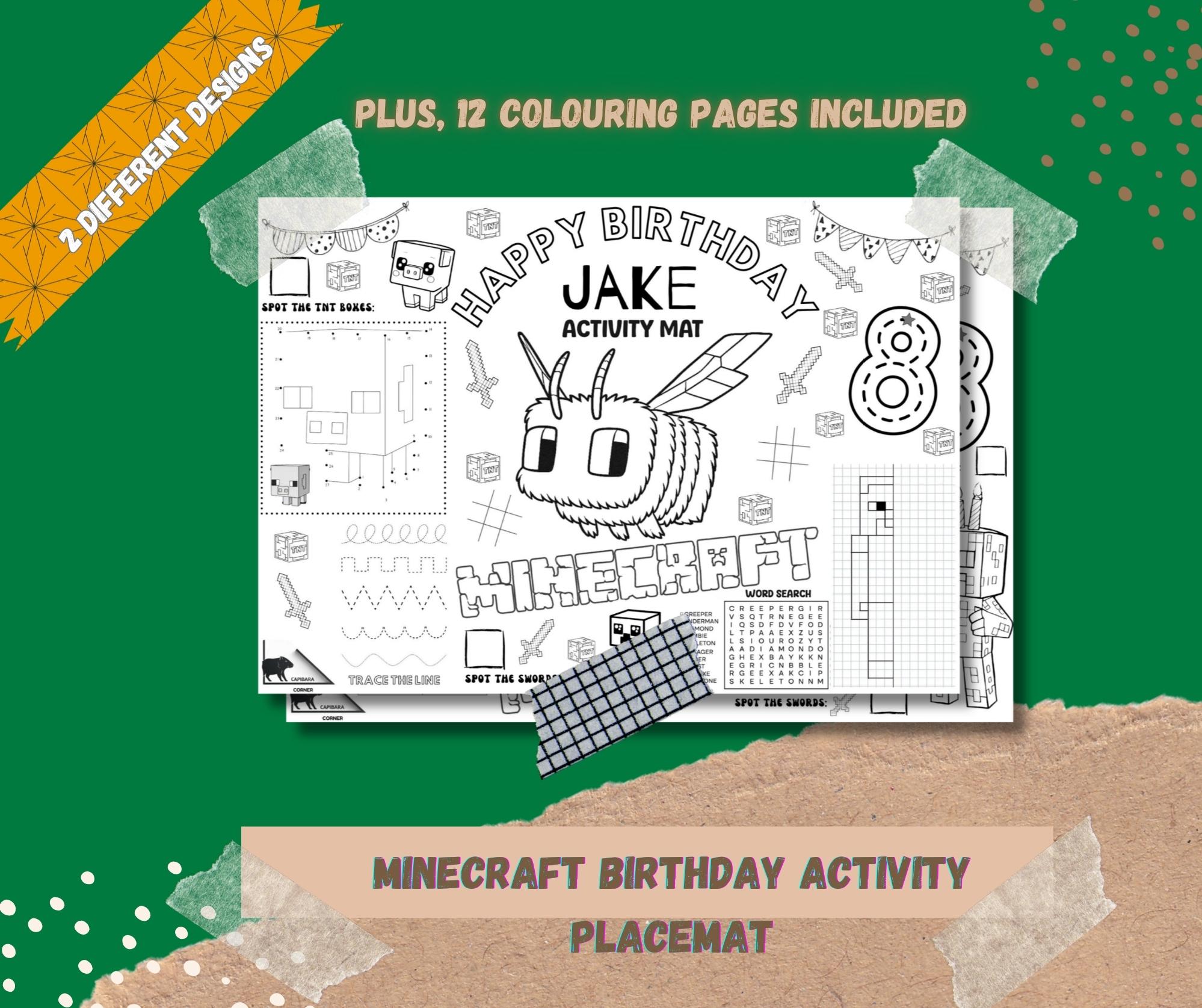 2 Personalized Minecraft Birthday Activity Placemat (digital Download ...
