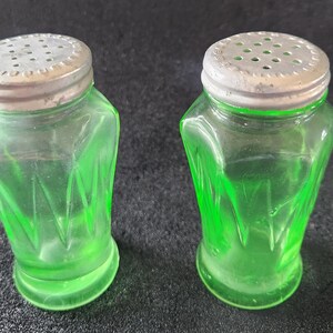 Vintage Green Uranium Glass Salt and Pepper Shakers