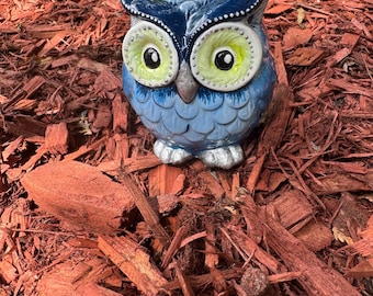 Owl Decor | Hand Painted Bird Figurine | Nature Inspired Art | Whimsical Blue Owl