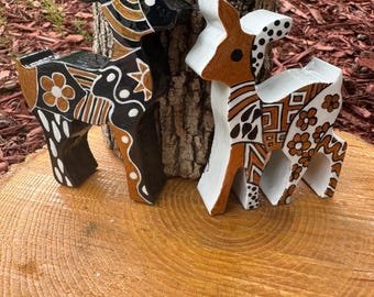 Hand Painted Deer  Figurines | Tribal Folk Art Cabin Decor