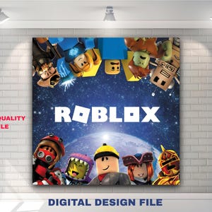 May include: A square digital design file featuring the Roblox logo in white, set against a blue space background with various Roblox character illustrations. The words "HIGH QUALITY FILE" and "DIGITAL DESIGN FILE" are also visible.