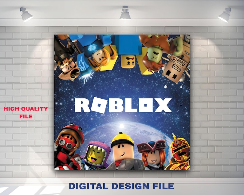 May include: A square digital design file featuring the Roblox logo in white, set against a blue space background with various Roblox character illustrations. The words "HIGH QUALITY FILE" and "DIGITAL DESIGN FILE" are also visible.
