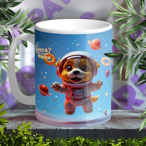 Funny Dog Astronaut Mug – “Space? I Thought You Said Snacks!” – 3D Cartoon Sublimation Design – Cute Dog Printable for Mug or T-Shirt