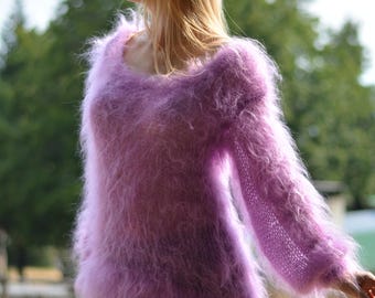 Made to order airy crewneck mohair sweater:hand knitted,boatneck,off-the-shoulder