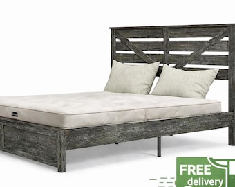 Houten boerderij bedframe meubels geen boxspring nodig, geluidvrij ontwerp