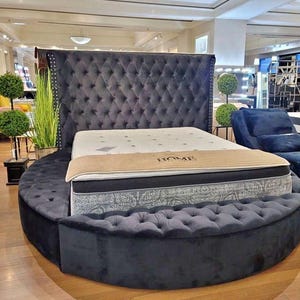 Luxury Round shape Tufted Bed Frame Mahadev Tall Wingback - Modern Velvet Tufted California King Queen Full Twin Home decor bedroom set