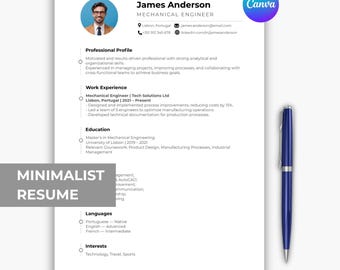 Minimalistische Lebenslaufvorlage: Sauberes, modernes Lebenslaufdesign (Canva bearbeitbar, Sofort-Download)