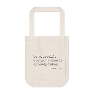 Be Yourself Organic Cotton Tote Bag with Quote | Minimalist Canvas Eco Tote with Meaningful Design | Reusable Everyday Bag for Book Lovers