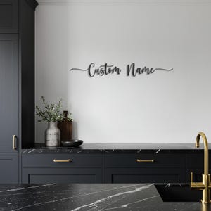 Custom Metal Name Sign: Elegant Script Wall Art with Swirls