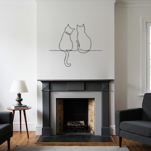 Minimalist Cat Line Art Metal Wall Decor – Modern Sitting Cats Silhouette for Living Room, Bedroom or Office, Elegant Pet Lover Gift