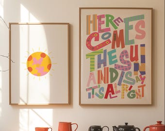 Here Comes The Sun Nursery Print Set: Lyric & Illustration (Digital Download