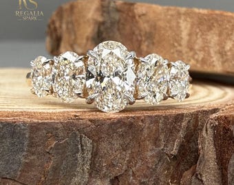 Oval Lab Grown Diamond Ring, 5 Diamond Ring, Five Stone Ring, Oval Diamond Ring, Oval Cut Diamond Band, Gift For Her, Anniversary Gifts