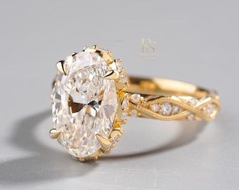 Oval Engagement Ring, 3 CT Lab Grown Diamond Vintage Rings for her, Infinity Milgrain Wedding Ring, Antique Vintage, Art Deco Style