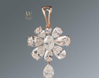 Floral Diamond Pendant, 4.50 Carat Flower Pendant, Oval Lab Grown Diamond Pendant, Solitaire Diamond Necklace, Dainty Necklace, Gift for Her