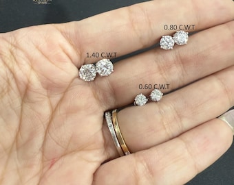 14K Gold Round Lab Grown Diamond Earrings Studs, 14k White Gold Earrings, Screw Back Earrings For Her, Diamond Studs For Wife, Birthday Gift