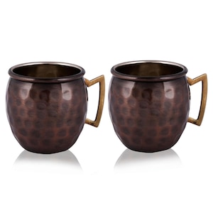 Set of 2 Pure Copper Hammered Mugs – 500ml Ayurvedic Drinking Cups Handcrafted Water & Juice Tumblers Eco-Friendly Wellness Gift