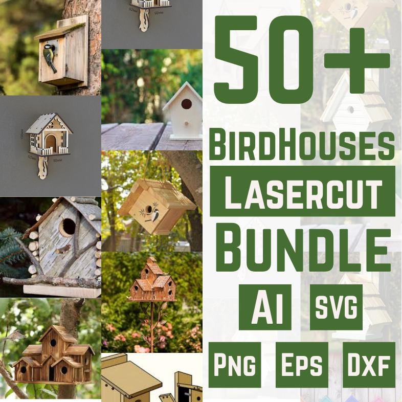 50+ Birdhouse Laser Cut Files Bundle, BirdHouse Bundle, 3D & 2D Patterns, , CO2, CNC, Waterjet, Wood, Metal,glass Svg, Dxf, Eps, Png