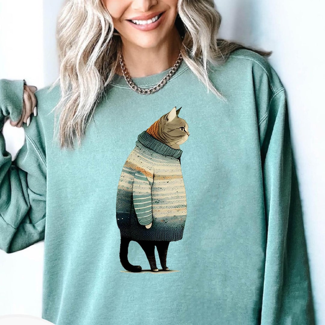 Fat Cat in Sweater Sweatshirt: Funny Winter Cat Lover Gift - Etsy