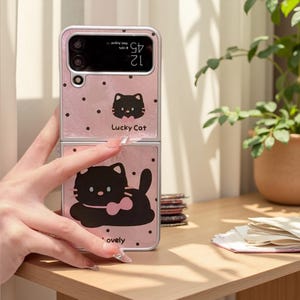 Lucky Cat Samsung Galaxy Z Flip Case | Cute Pink Kitty Protective Cover for Flip 7 7FE 6 5 4 3 W24 W23