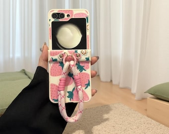 Strawberry Samsung Z-flipcase met lanyard: kawaii-beschermhoes