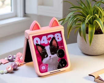ビーズチェーン付き猫耳Galaxy Z Flipケース | かわいい保護カバー
