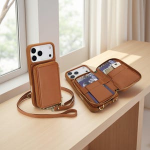 Crossbody Leather iPhone Wallet Case with RFID Protection