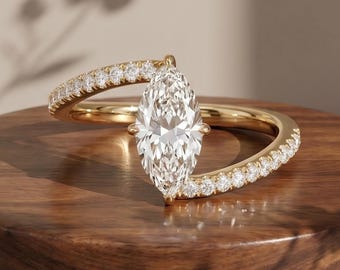 Marquise Cut Colorless Moissanite Wedding Ring, Three Stone Engagement Ring, Unique Designed Ring, Anniversary Gift, Princess Ring for Women