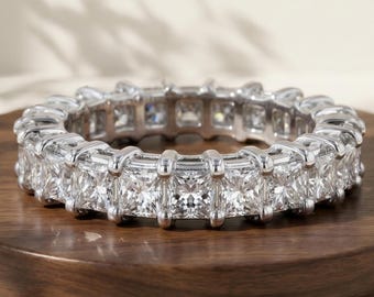 3MM Princess Cut Colorless Moissanite Eternity Band, Comfort Fit Wedding Band for Women, Matching Band, Shared Prong Ring, Anniversary Gifts