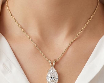 2.00 CT Pear Cut Moissanite Diamond Necklace, Solitaire Diamond Pendant, Wedding Necklace for Her, 18 Inch Chain, Anniversary/Birthday Gifts