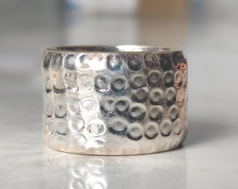 Chunky Large Dome Ring Thick Wide Band 925 Sterling Silver Statement Ring Hammered Dome Ring Meditation Ring Woman Ring Handmade