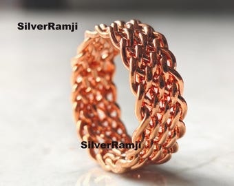 Handmade Pure Copper Braided Band Ring, Unisex