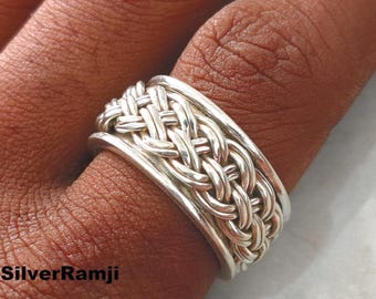 Anello girevole in argento sterling realizzato a mano, anello per pollice intrecciato in stile boho