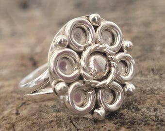 Sterlingzilveren knoopring, verstelbare spinring met brede band