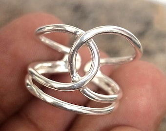 Sterlingzilveren ring met grote knoop, verstelbare statementband
