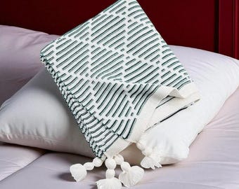 Manta de sofá de punto suave y acogedora con estampado geométrico, estilo bohemio, ideal como regalo de inauguración de la casa, suave y elegante.
