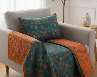 Manta botánica • Manta de sofá con flores verde azulado • Cubrecama bohemio • Decoración moderna para el hogar